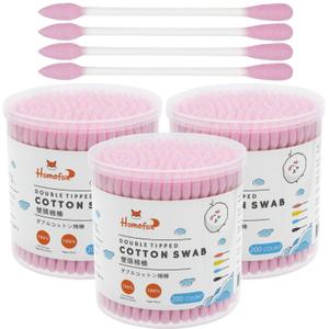 Pink Cotton Swabs Precision Pointed - 600 Count Pointy Cotton Buds Double Side Tightly Wrapped Cotton Tips Paper Stick Organic Soft Gentle Lint-Free Cruelty-Free, Pointy & Round (Pink)
