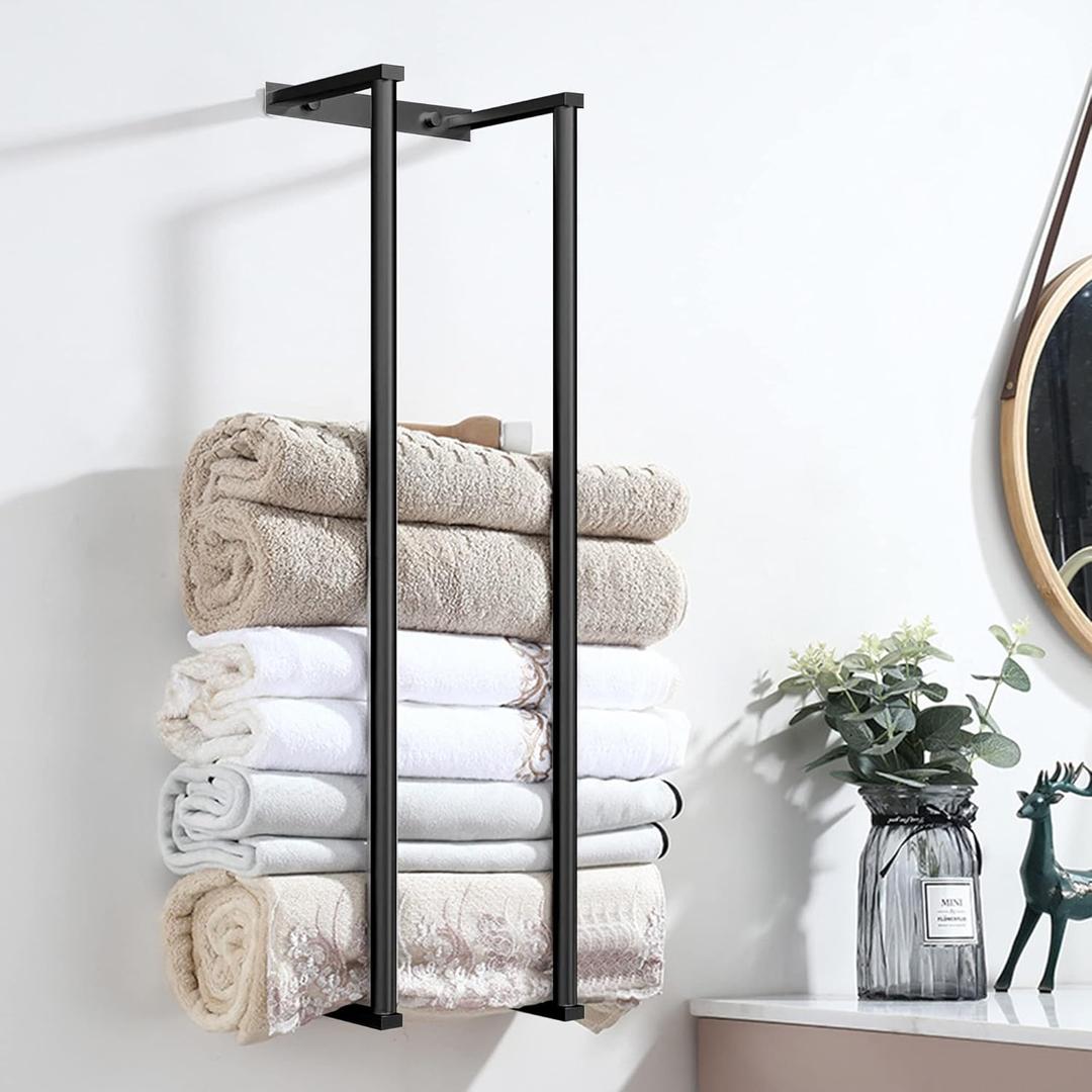 Towel for Racks Bathrooms, Wall Mounted Towel Rack for Storing Towels, Robes, Towel Holders with Hooks, Bathroom Towel Storage, Black (Standard style Large(Height 28.9"))