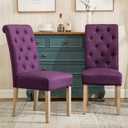 Roundhill Furniture Habit Solid Wood Tufted Parsons Purple Dining Chair, Set of 2
