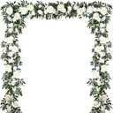 Lvydec 2 Pack Artificial Peony Flower Garland - 6ft Silk Peony Vine Willow Leaves Garland White Arch Flower Vine for Wedding Party Table Decoration (White)