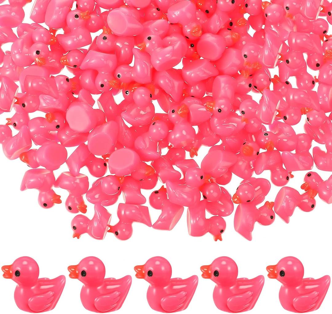 Outus 150 Pcs Mini Resin Ducks Pink Tiny Ducks Miniature Duckies Bulk Small Plastic Duckies Figures for Office Home Hide and Seek Prank Game Craft Dollhouse Party Favors Gift