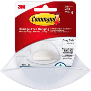 Command Soap Dish, Holds up to 2 lb, 2 Soap Holder with 4 Mounting Bases and 4 Medium Water Resistant Strips (2-Pack of 1 Dish), 3.18" x 4.4" x 4.94", Damage Free Bathroom Organization