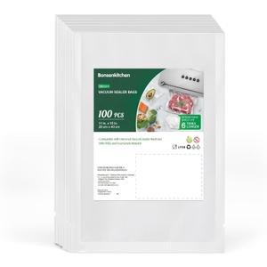 Bonsenkitchen Precut Vacuum Sealer Bags, 100 Gallon 11" x 16" Food Sealer Bags, Food Grade, BPA Free, Heavy Duty, Customized Vacuum Bags for Vac Storage, Meal Prep or Sous Vide Cooking, VB3214