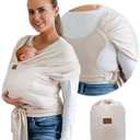 Stylish Beige & Gold Baby Carrier Wrap: Comfortable, Soft & Supportive, Adjustable Ring Sling for Mom & Dad, Ideal for Baby Registry, Newborn to Toddler, Baby Shower