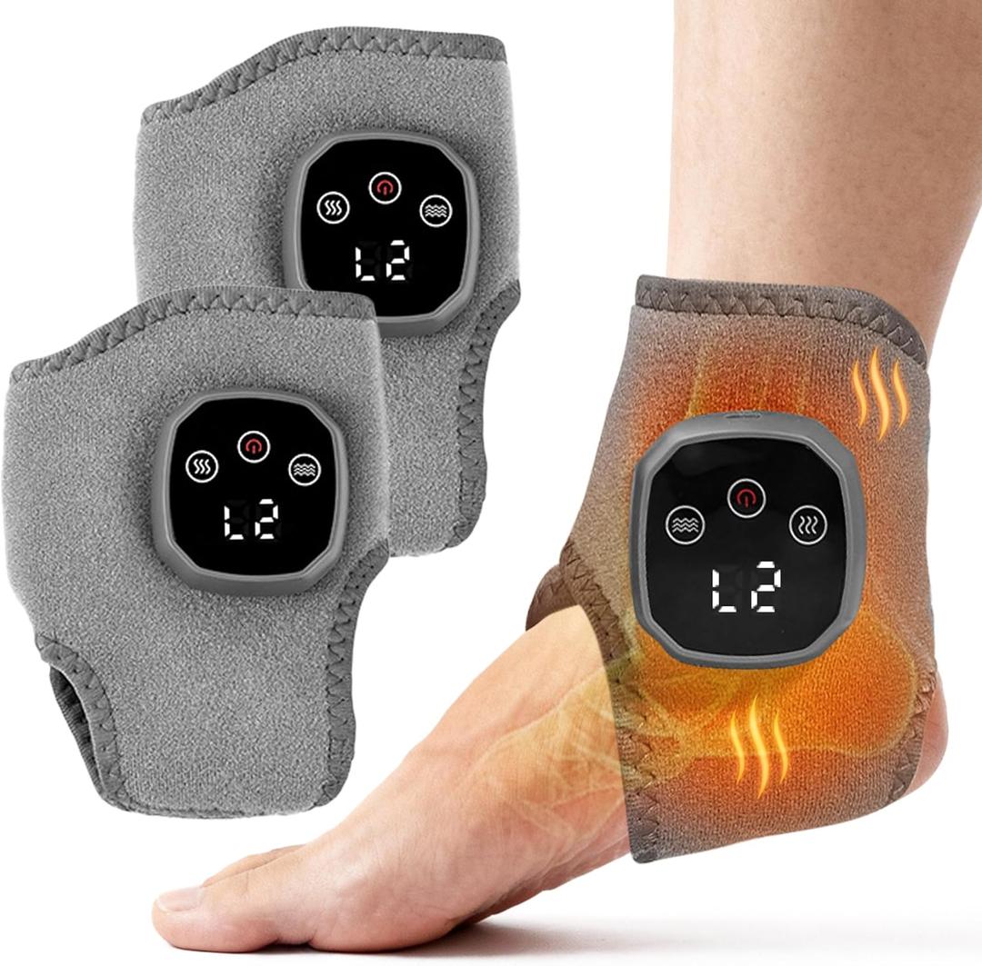 YAZHI Foot Massager 2-in-1 Warming Wrap  Relax & Renew Foot & Ankle Massager with 3 Modes & 4 Heat Levels, Portable for Home or Travel 2pack