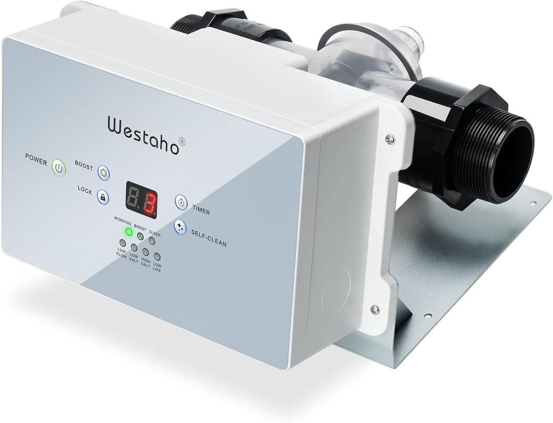 Saltwater Pool System, Westaho Salt Chlorine Generator for Above Ground Pools Up to 15,000 Gallons, Keeps Pool Water Clean, IP 66 Waterproof