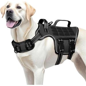Dog Harness for Large Dogs Heavy Duty, No Pull Tactical Dog Harness with Molle System, Easy On and Off Service Dog Vest, Breathable Padded, Adjustable Reflective Pet Vest for Walking Hiking Training (L(Neck:18-24",Chest:25-36"),45-80 lbs, Black)