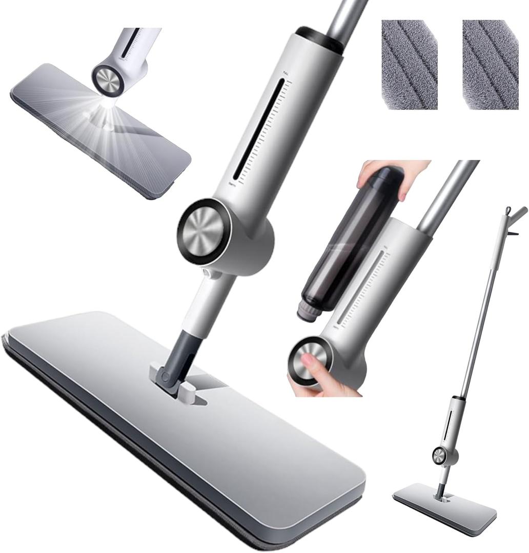 Spray Mop with Microfiber Cleaning Pads, Paddle Brush, 360 Swivel Head, and 250 mL Refillable Bottle, Deep Floor Bathroom, Kitchen, and Whole Home Clean, Includes Paddle Brush
