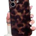 Cute Phone Case for iPhone 16 Case Amber Leopard Full Camera Protective Slim Shockproof Aesthetic-Brown Amber