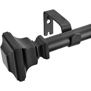 Industrial Curtain Rods, Matte Black Curtain Rods, Window Treatment Curtain Rod 1 Inch Diameter Kitchen Curtain Pole with Square Finials, Rust-Resistant 72-144 Inches Adjustable,Black