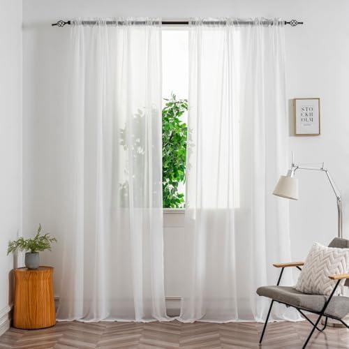 AIDUOMAER White Sheer Curtains 92 Inch Length 2 Panels, Light Filtering Rod Pocket & Clip Ring Compatible Drapes, Privacy Sheers for Bedroom, Living Room & Dining Room, Each Panel 50" W x 92" L