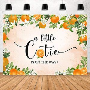 Aperturee 7x5ft Little Cutie Baby Shower Backdrop Tangerine Citrus Organge Flowers Floral a Little Cutie is on The Way Photography Background Pink Party Decoration Banner Supplies Photo Booth Studio Pack of 2