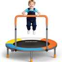 Premium 3FT Foldable Toddler Trampoline for Kids Ages 3-6, 36 Inch ASTM Certified Mini Trampoline with Adjustable Handle, 100 lbs Capacity, Quiet Elastic Bands, Safe for Indoor Outdoor Use