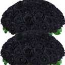 50 Pcs Black Roses Artificial Flowers, Real Touch Velvet Roses Bouquet Fake Flowers Bulk, Artificial Roses with Long Stems for Birthday Gift Women Mom DIY Bridal Wedding Centerpiece Decorations