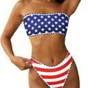 ZAFUL Women Strapless Textured Bandeau Bikini 2 Piece Swimwear Cheeky Solid Lace up Bathing Suits (Large)