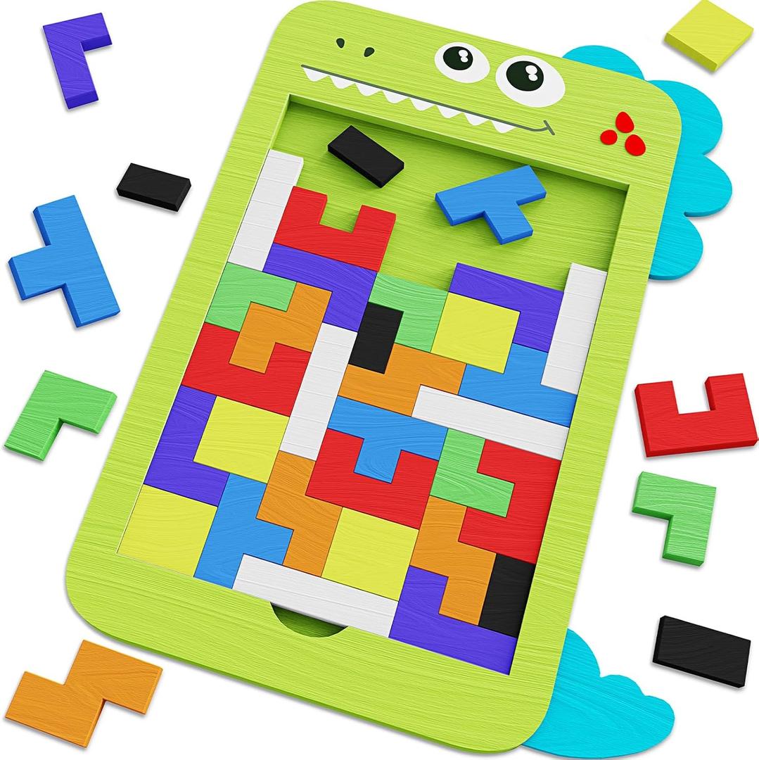 MindPal 40 Pcs Wooden Blocks Puzzles, Jigsaw Puzzles, Wooden Brain Teaser IQ Game Toy, Educational Puzzle, Intelligent Tangram 3D Russian Blocks for 3+ Years Old Kids