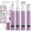RUIM Electric Nose Hair Trimmer for Women, 4-in-1 Painless Facial Grooming Kit with Eyebrow Trimmer, Nose & Ear Trimmer, Facial Shaver - USB-C Rechargeable, Waterproof, LED Display (Purple)