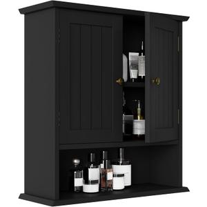 Smuxee Black Wall Cabinet, Small, 2-Door Medicine Cabinet with Adjustable Shelves, Over Toilet, For Kitchen and Laundry Rooms