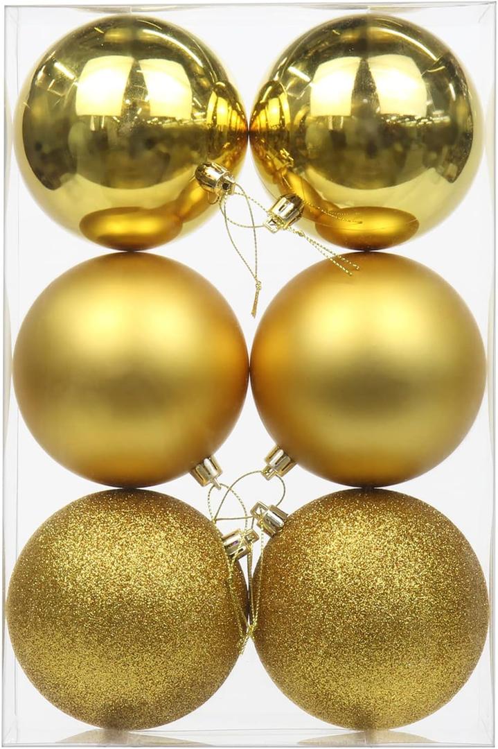 3.94" Large Christmas Balls Shatterproof Gold Christmas Ornaments 6 Pcs Big Xmas Ornaments Balls for Xmas Tree Holiday Wedding Party Decoration