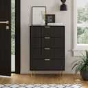 Masupu 4 Drawer Dresser, Drawer Chest, Tall Storage Chest Cabinet Organizer Unit with Metal Legs, Small Dresser for Bedroom, Living Room, Closet, Hallway Black Stripe