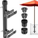 Dolibest Heavy Duty Patio Umbrella Holder, Space Saver Umbrella Holder, Adjustable Umbrella Deck Mount for Railing, Full Welded Construction-Sturdy and Easy to Install for Patio, Deck, Poolsid (Black 1 - fit posts 2-1/5-inch to 5-1/2-inch wide)