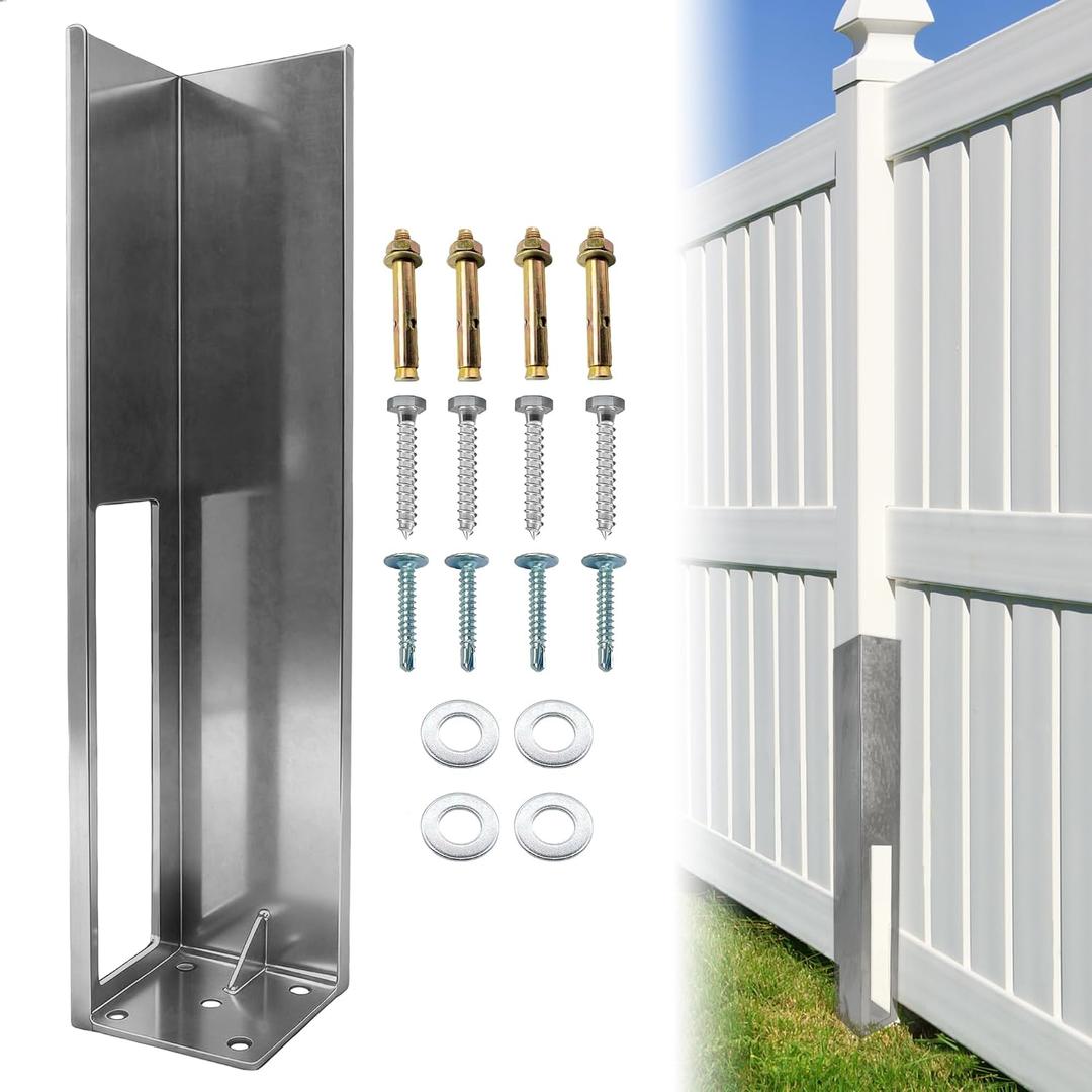 5"x5"x24" Vinyl Fence Post Brackets, Vinyl Fence Concrete/Wood Post Mount Tower, Full Weld Monolithic Design Galvanized Steel Fence Post Insert Kit Anchor (1 Pack)
