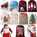 Kajaia 10 Pcs Large Christmas Santa Drawstring Gift Bag, 27.6 x 19.7 Inch Reusable Extra Large Burlap Santa Bulk for Gift Wrapping Bags Christmas Party Favor (Classic Style)