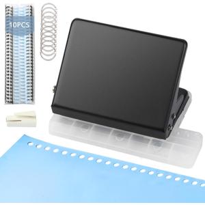10 Hole Punch Binding Machine for Planner, Metal Binder Machine Kit with 10Pcs Plastic Comb Binding Spines & 30Pcs Loose Leaf Binder Rings, Binder Hole Puncher for A4, A5 and B5 Paper