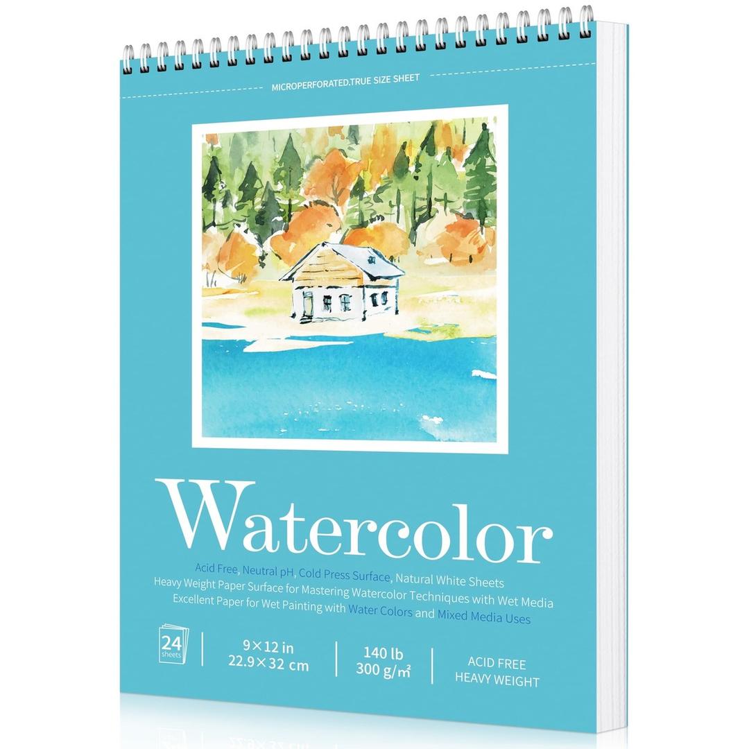 Watercolor Paper Pad, Watercolor Sketchbook 5.5" x8.5” 140lb/300gsm, Spiral Bound Water Color Pad Journal and Sketchbook for Adults & Kids, Markers and Art Journaling