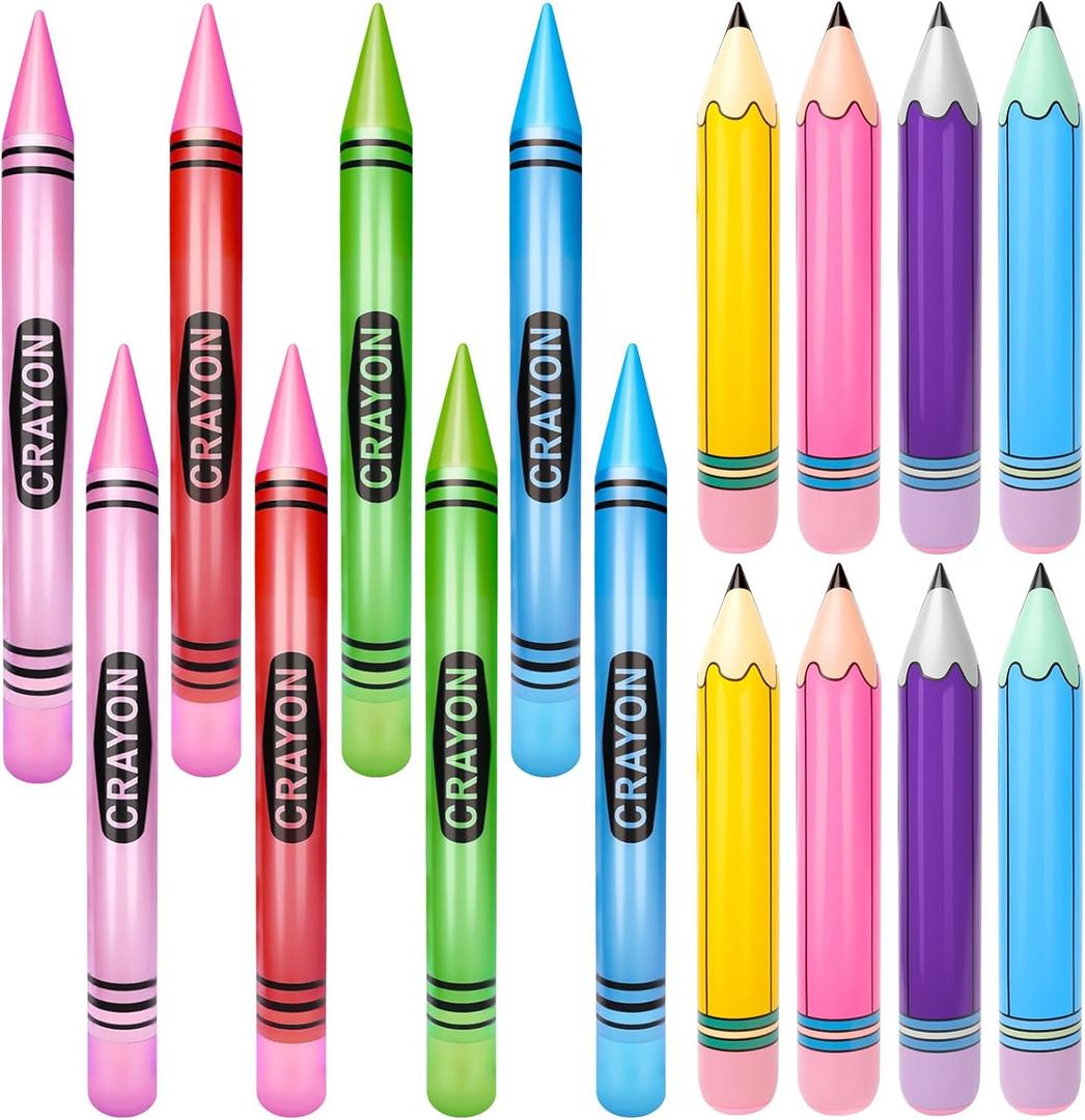SAYAYA 8 Pcs Large Inflatable Pencil and Crayons Set, Multicolor Jumbo 41.3 Giant Crayons & 26.8 Pencil Balloon, Back to School Classroom Decorations, Photo Props for Teacher Appreciation Party
