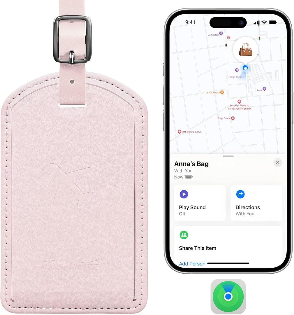 Luggage Tags Built-in Anti-Loss Tracker, Luxury Leather Luggage Tags for Suitcase, Travel Bags, Backpacks, Travel Organizer for Lost Baggage Prevention (Pink)