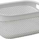 3Pack Medium Storage Basket, Decorative Plastic Home Organizer, Lightweight Versatile Tub with Built-In Handles, White