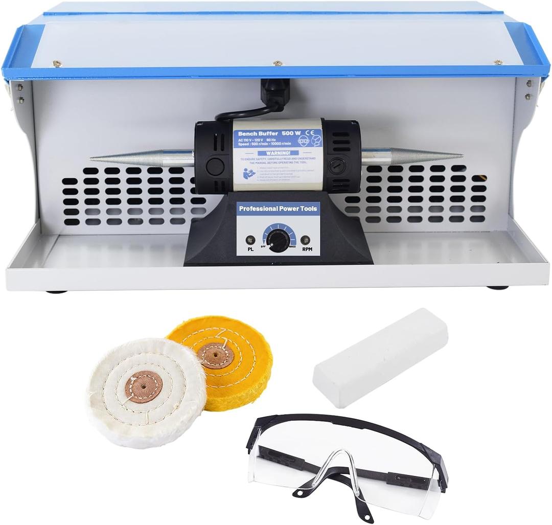 500W Jewelry Polisher with Dust Collector for Jewelry and Metal
Variable Speed Bench Polishing Machine, Profesional Desktop Buffer Motor with Buffing Wheels Polish Compound Safe Glasses