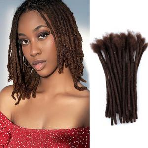 IXIMII Chocolate Brown Dreadlock Extensions Human Hair 0.8 cm 10 inch 20 Strands #4 Handmade Permanent loc Extensions with Needles and Comb Real Human Hair Dreads Extensions for Women Men Kids