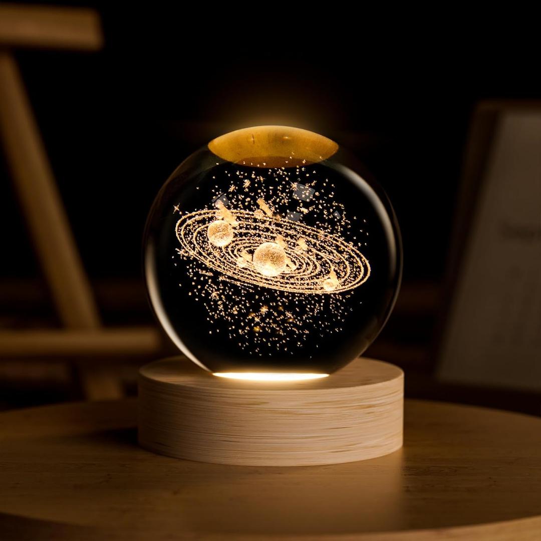 3D Solar System Crystal Ball, 2.4inch Universe Gifts Decorative Quartz Glass Ball, Space Laser Engraved Model Astronomy Decor, Paperweight Physics Display Sculpture Home Decor Crafts for Friends