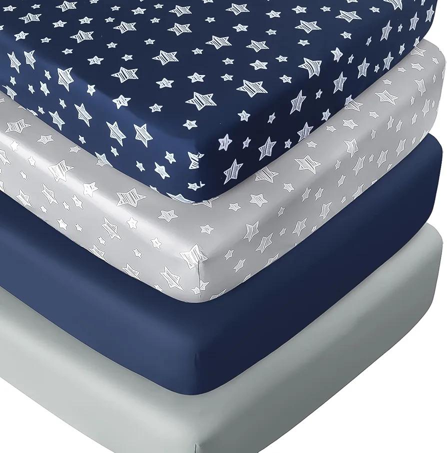 Crib Sheets for Boys or Girls 4 Pack, Fitted Crib Sheet for Standard Size Crib and Toddler Mattresses, Soft and Breathable Material, Navy