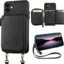 Bocasal RFID Blocking Wallet Case for iPhone 11, Adjustable Crossbody Zipper Purse Case Card Holder with Kickstand Detachable Wrist Strap, PU Leather Flip Folio Case 6.1 Inch (Black)