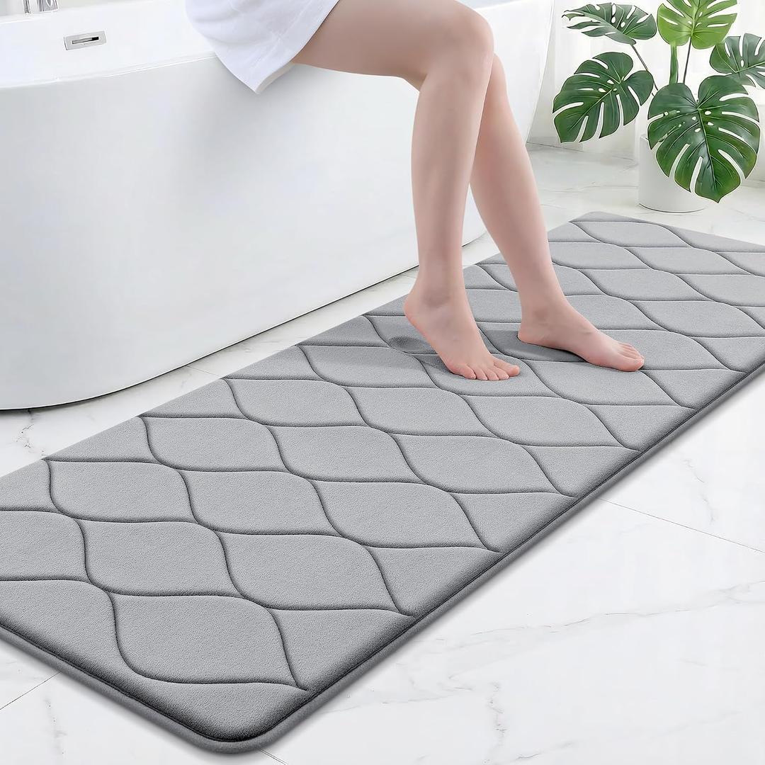 Smiry Memory Foam Bath Mat 70''x24'', Ultra Soft Non-Slip Bathroom Rug, Plush Water Absorbent Quick Dry and Machine Washable Floor Mat for Shower, Tub & Home Decor, Grey