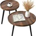 Nesting Coffee Table Set of 2, Modern Round Coffee Tables Nesting Side Table Set, Easy Assembly Nesting Tables for Living Room, Walnut Wood End Tables for Home Office Yard