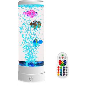 Aquarium Fish Tank Light, Bubble Fish Lamp Color-Changing Ocean Sensory Mood Acrylic Lights Decorations for Home Office Table Decor (White,17 Color Remote Control)