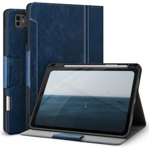 Antbox for iPad Pro 11 Inch Case (M4) 2024, Built-in Pencil Holder, Fully Supports Pencil Pro/USB-C, Auto Sleep/Wake Function Vegan Leather (Blue)