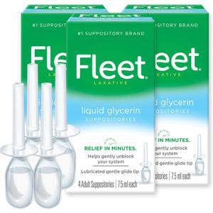 Fleet Liquid Glycerin Suppositories for Constipation Relief, Fast and Effective Stimulant-Free Laxative, 4 Bottles per Pack, 7.5 mL Each, Pack of 3