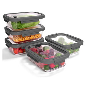 5-Pack Borosilicate Glass Containers with Tempered Lids, 35.2oz/4.4 Cup Airtight Meal Prep Set, Microwave/Freezer Safe (Gray)