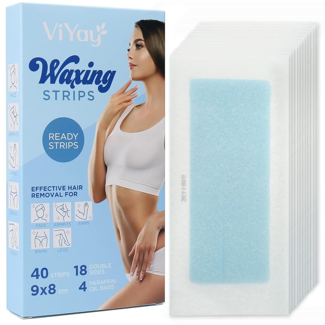 Wax Strips Hair Removal for Women: Natural Home & Travel Brazilian Body Waxing Strip for Bikini Armpit Leg - Vegan & Sensitive Skin Friendly, 35 Ct With Wipes