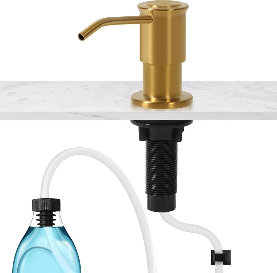 Soap Dispenser for Kitchen Sink, Brushed Gold Built in Soap Dispensers, Stainless Steel Sink Soap Dispenser or Lotion Dispenser Pump with 47" Extension Tube kit