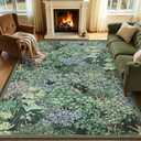 GarveeHome Forest Rugs 8x10, Blue Green Washable 8x10 Area Rug for Living Room, Botanical Low Pile Non Slip Stain Resistance Large Carpet for Office Dining Room, Farmhouse