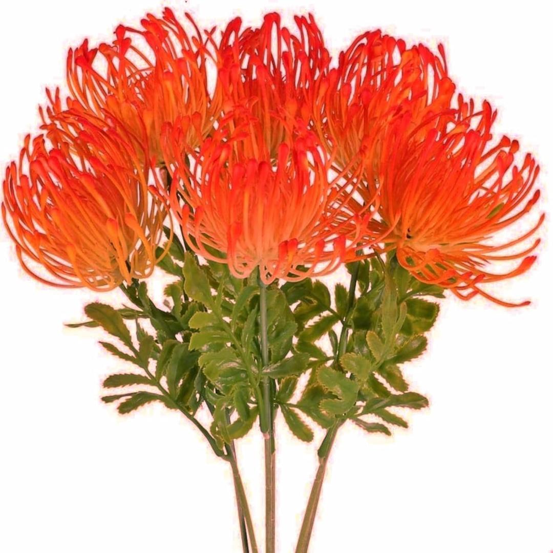 6 PCS Tropical Flowers Artificial UV Resistant Fake Plastic Protea Fake Spider Mum Flower Arrangement for Table Centerpieces Home Kitchen Office Indoor Outdoor Decor