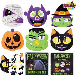 JOYIN 36 Pcs Halloween Jigsaw Puzzle Set for Kids Party Favors, 6 Characters Paper Board Mini Puzzles in Blind Boxes, Halloween Mystery Toy Surprise Box for School Activities Gifts Party Games