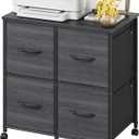HIGDBFE 4 Drawer Lateral File Cabinet, Mobile Filing Cabinet for Large Printer, Home Office Functional Small Office Storage Cabinet & Printer Stand, Fabric, Charcoal Black Grain Print