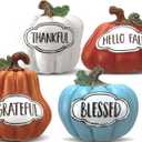 Bucherry Set of 4 Thanksgiving Pumpkins Fall Table Decor for Home Table Centerpieces, Harvest Autumn Resin Pumpkin Figurines Indoor Tabletop Centerpieces Decorative for Dining Room Shelf Decoration